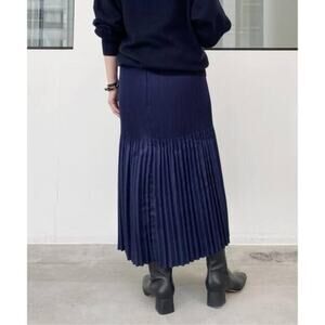 KALLMEYER New York Navy Blue Plisse Pull-On Midi Skirt Size Small